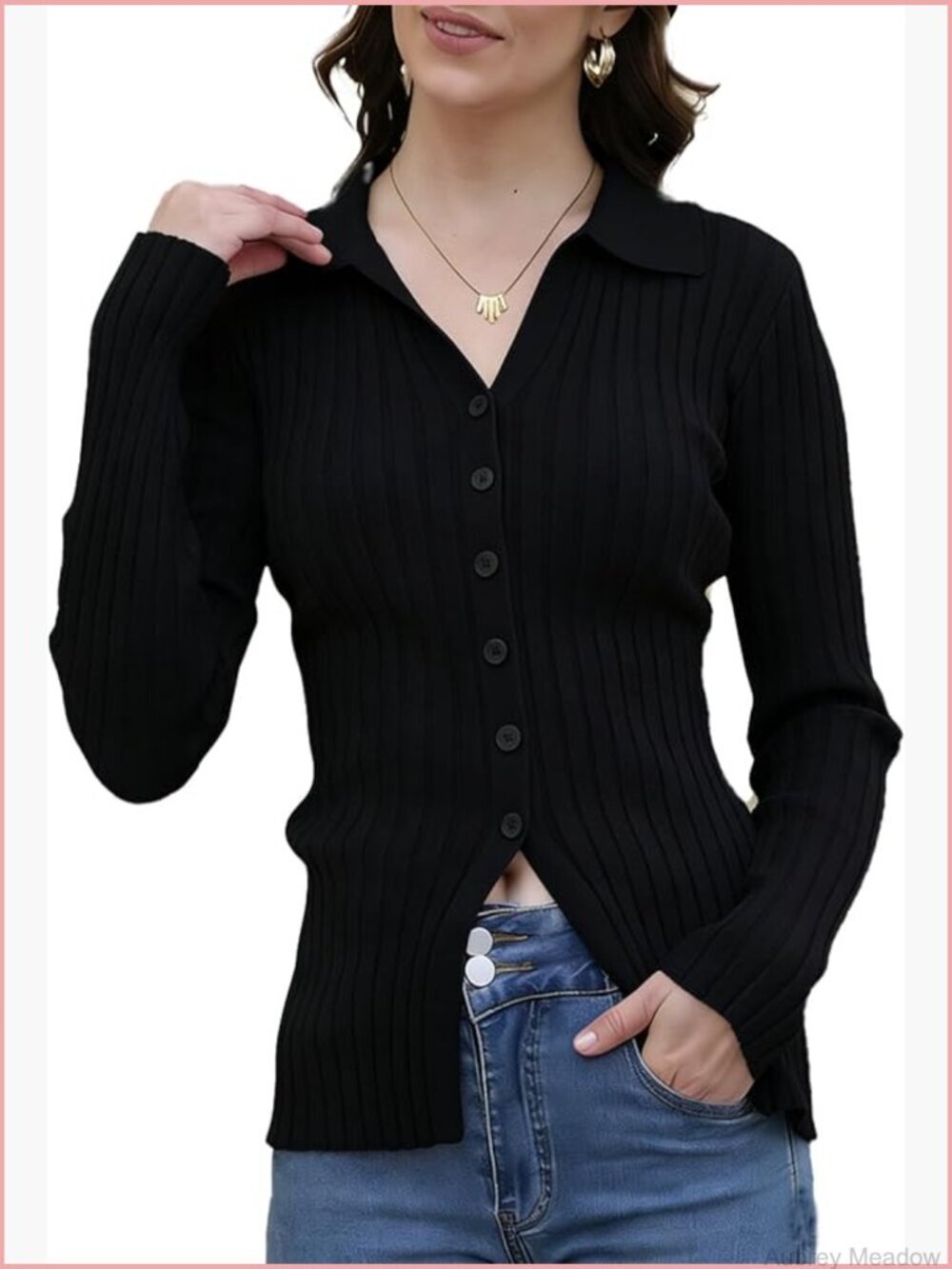 Button Up Cardigan Sweater for Women Fitted Collared Work Sweater